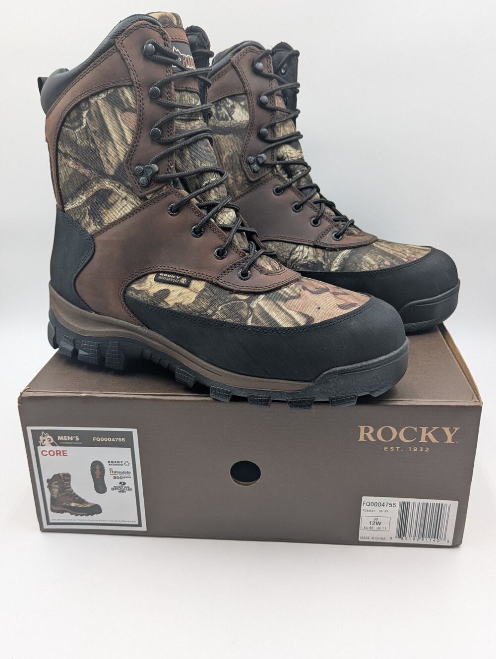 Rocky Mens Size 12 W Wide Mossy Oak Camo Waterproof 800g Insulated Hunting Boots